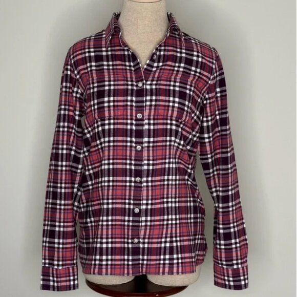 L.L. Bean Tops - L.L. Bean Women's Scotch Plaid Flannel Shirt Purple Pink White Size Small